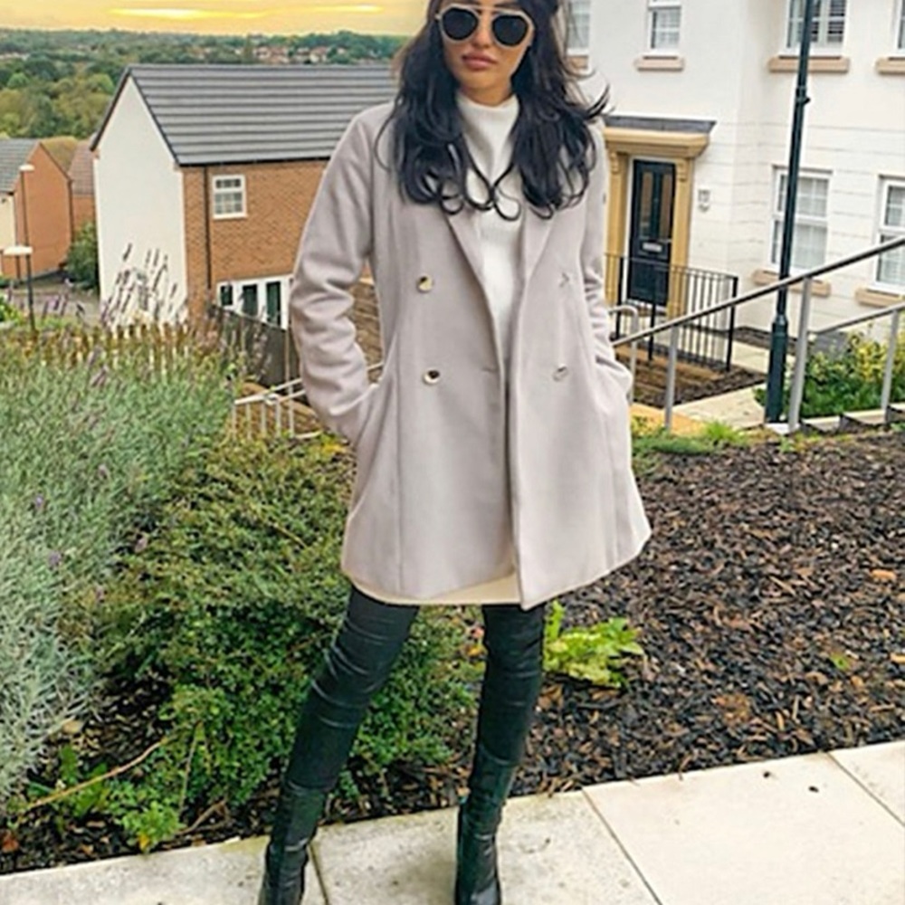 Silver Button Detail Double Breasted Coat 💕